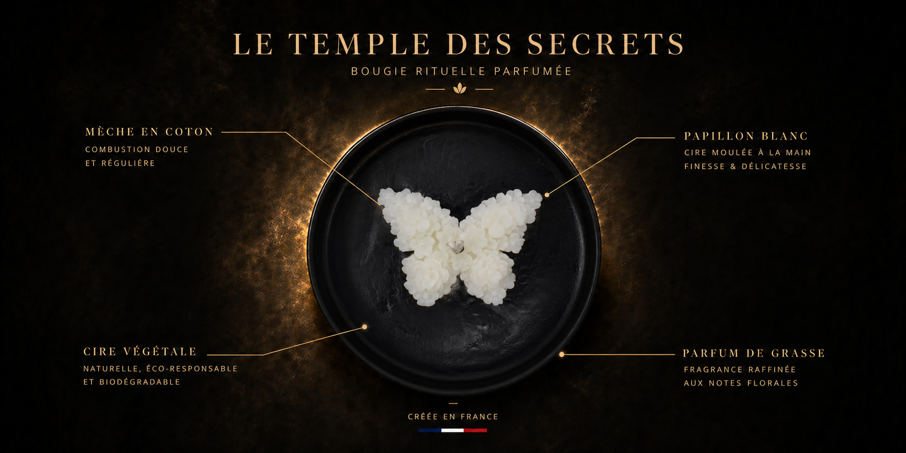 Bougie parfumée fleur de coton Chrysalide en cire végétale avec papillon blanc