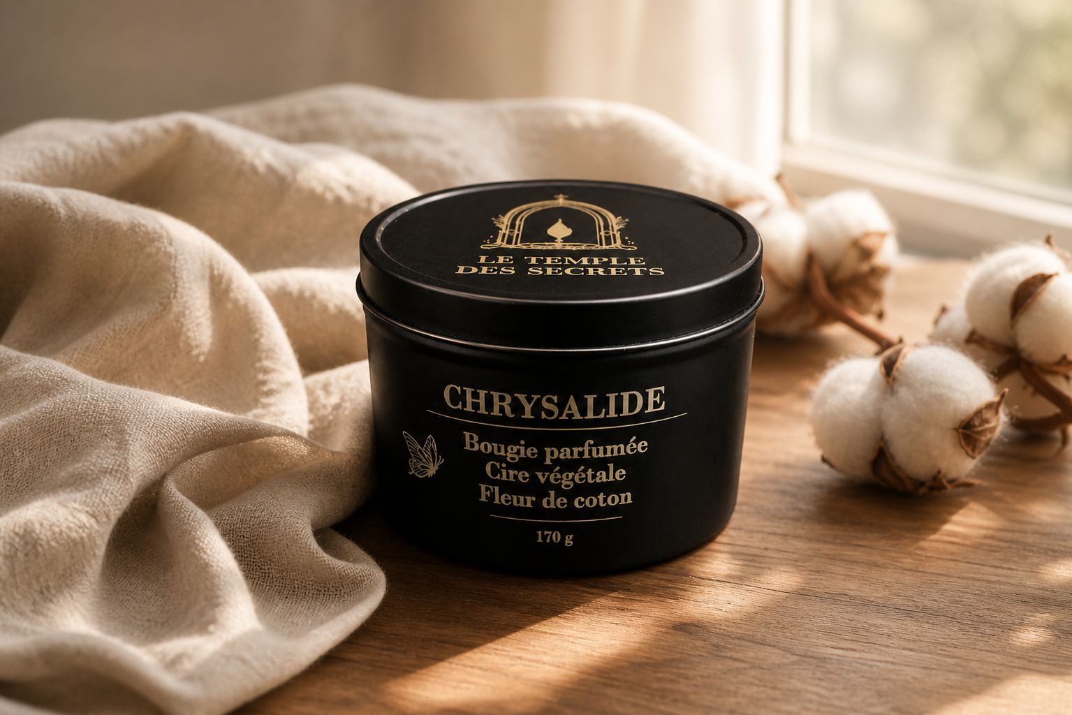 Bougie parfumée fleur de coton Chrysalide — Le Temple des Secrets