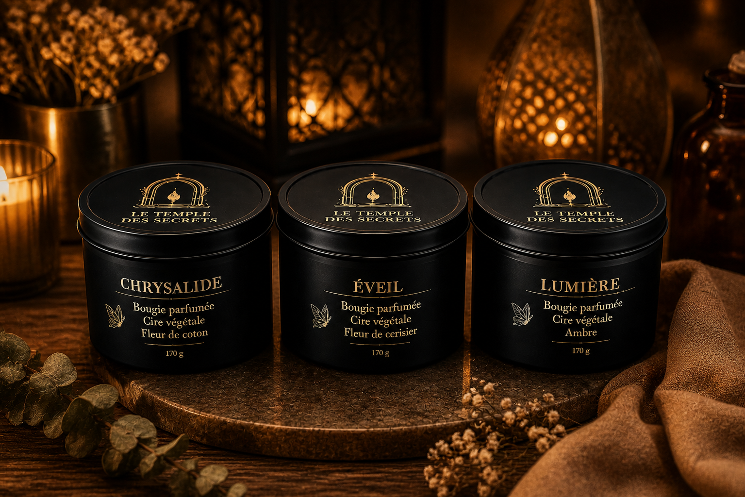 collection Renaissance bougies rituelles Chrysalide Éveil Lumière Le Temple des Secrets