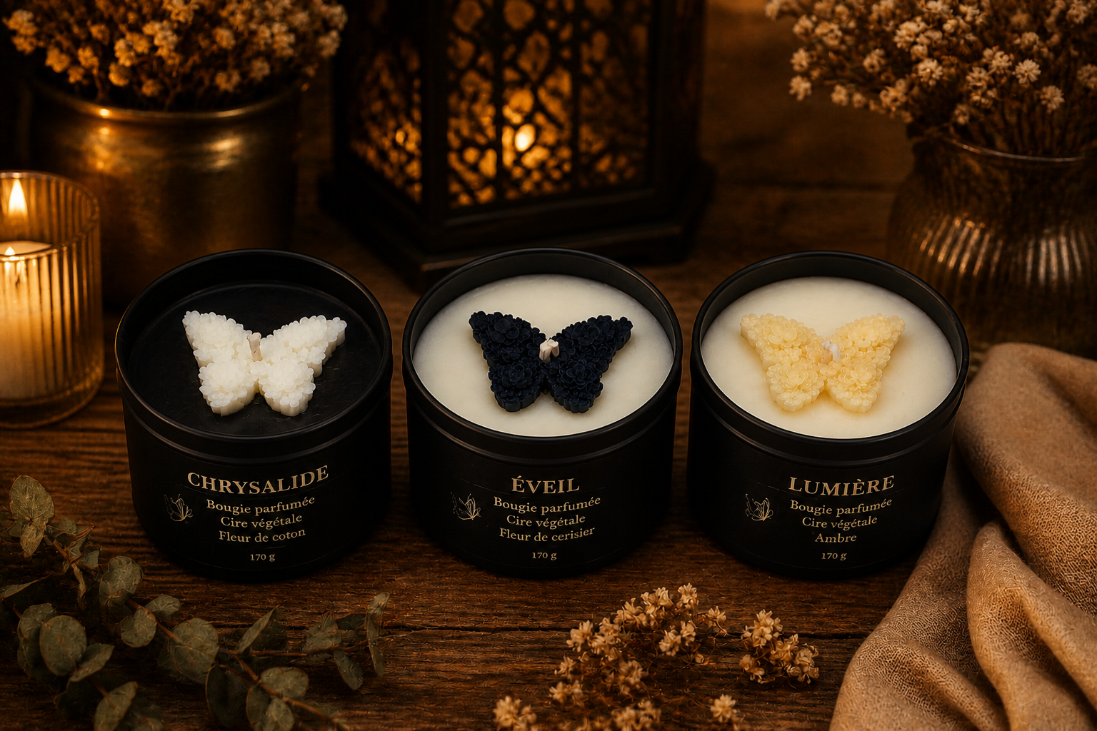 Collection Renaissance — bougies rituelles Chrysalide Éveil Lumière Le Temple des Secrets